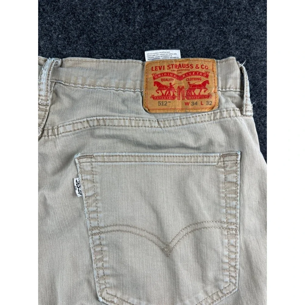 Levis 512 Slim Taper Khaki Tan Pants Mens 32x28 Vintage 28833-0051 Stretch